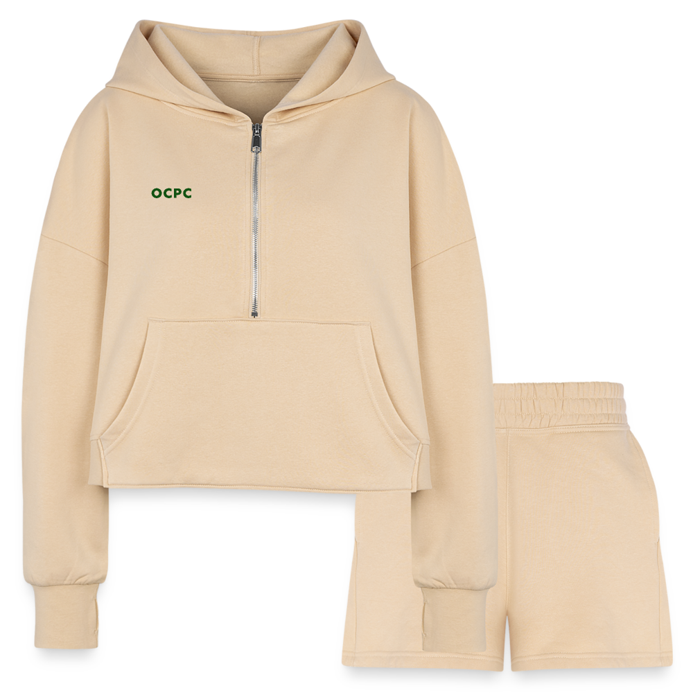 Outstanding Women’s Cropped Hoodie & Jogger Short Set - nude