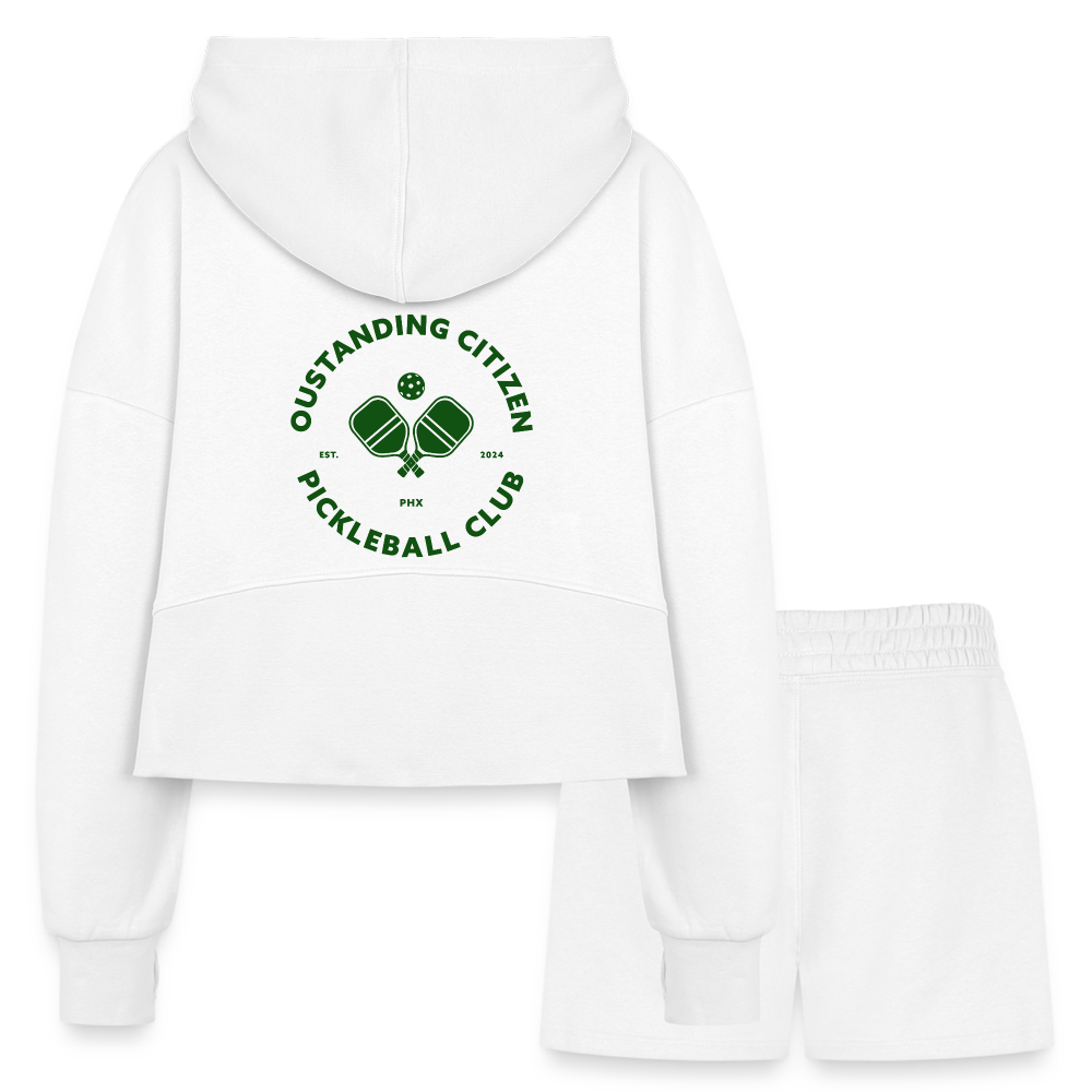 Outstanding Women’s Cropped Hoodie & Jogger Short Set - white