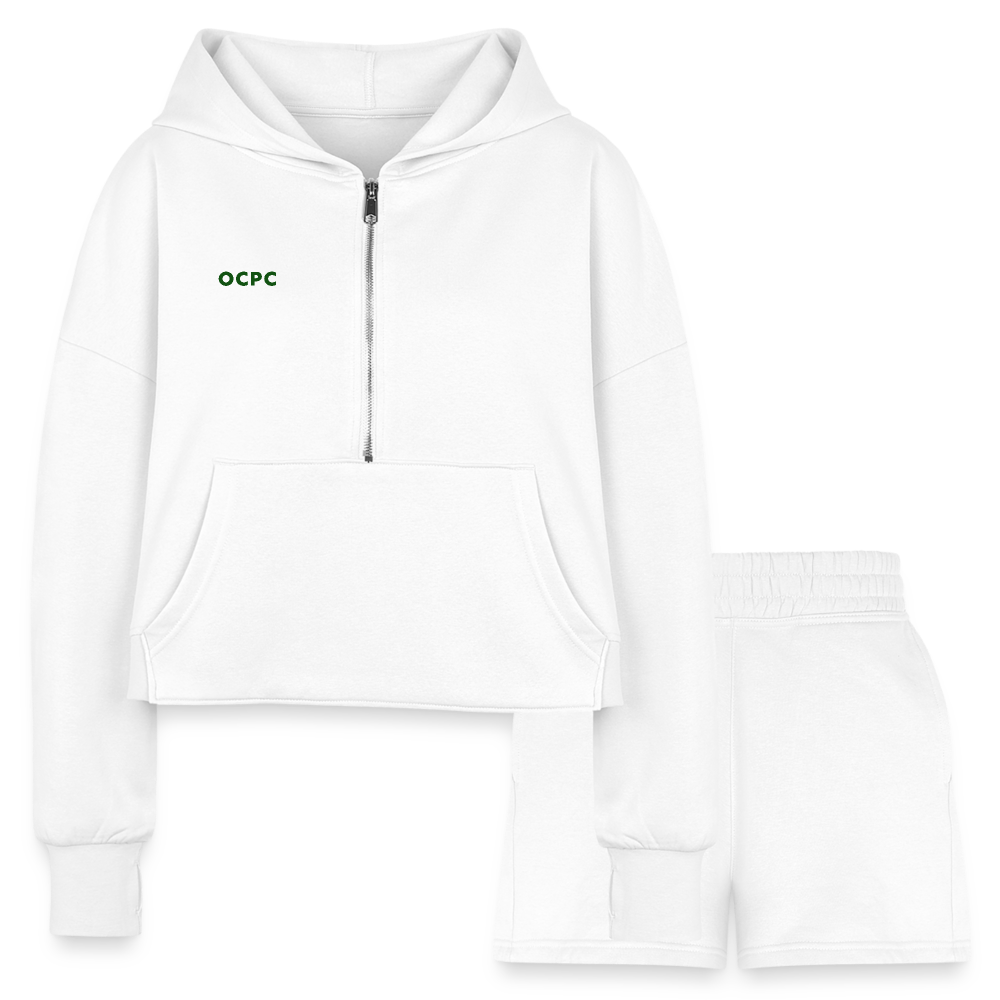 Outstanding Women’s Cropped Hoodie & Jogger Short Set - white