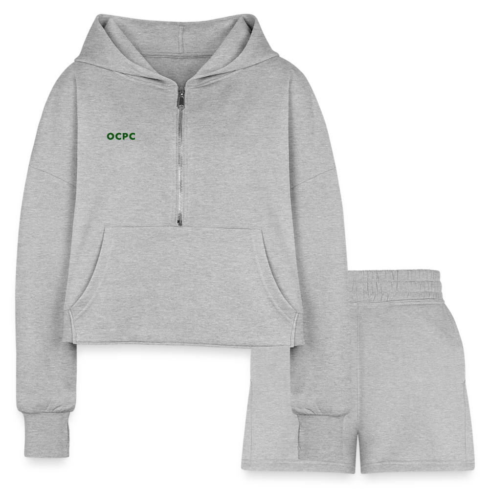 Outstanding Women’s Cropped Hoodie & Jogger Short Set - heather gray